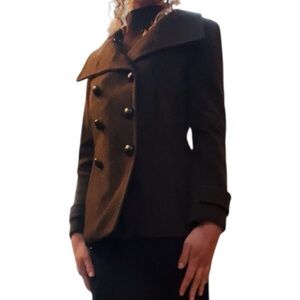 Wilfred Dark Mocha Brown Wool Cashmere Double-Breasted Pea Coat